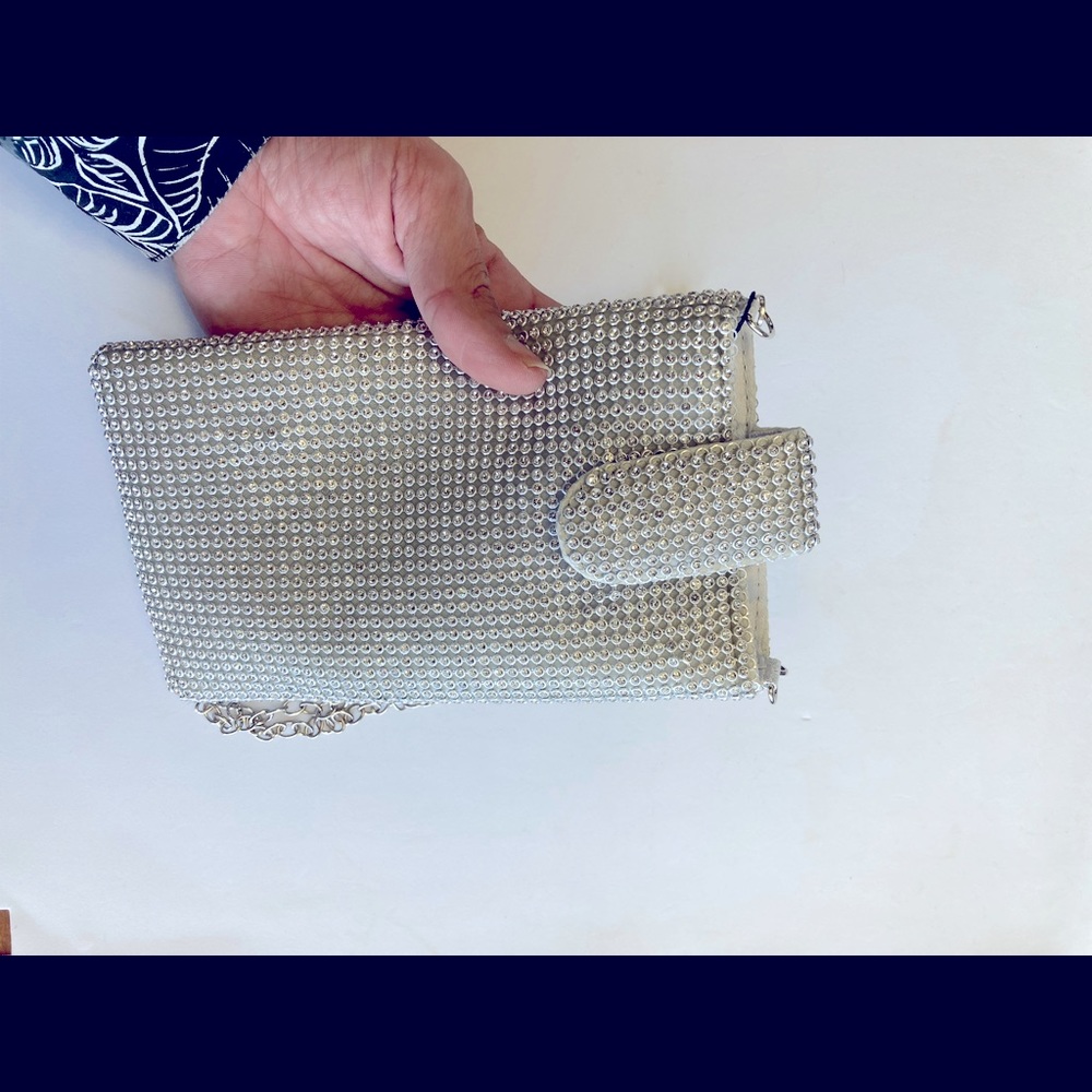 Small Silver crossbody bag with rhinestones